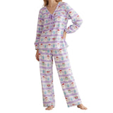 Women Christmas Pajamas Long Sleeve Tie-up V Neck Tops and Pants Loose Fall Winter Two Piece Loungewear
