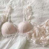 Japanese Kawaii Heart Print Lingerie, Sweet Wireless Bralette Set for Small Breasts, Comfortable Anti-Sagging Everyday Bra Set
