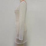 V Neck Long Sleeve Hollow Out Crochet Knitted Tunic Beach Cover Up Cover-ups Beach Dress Beach Wear Beachwear Female Women V7643