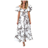 Sexy Dresses For Women Summer Trendy Boho Floral Printed Short Sleeve Vestido Seductive Off Shoulder Knee Length Dress For Woman