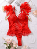 Fashionable New Sexy Lace Spliced Flower Embroidery Mesh Backless Deep V Suspenders Sleeveless Bodysuits Charming Casual H2F1