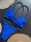 Cross Back Hollow Out Bikini Female Swimsuit Women Swimwear Two-pieces Bikini Set High Leg Cut Bather Bathing Suit Swim Lady