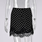 FDYOUI 2026 Woman Clothes Lace Patchwork Polka Dot Skirts Female Sexy Tight Short Skirt Black Party Night Club Dress Streetwear