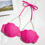 Women's Seashell Tops Backless Halter Bikini Bra Bathing Suit with Pearl Chain Bohemian Beach Vest