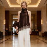 Women's Halter Sleeveless Satin Fabric Lace Trim Vest Elegant Chic Loose Fit Office Casual Daily Wear Party Fashion Tank Top