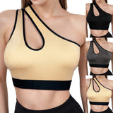 Women Sports Bra Asymmetric One Shoulder Hollow Out Design Yoga Bralette Seamless Breathable Workout Underwear For Gym Running