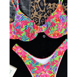 Flowers Printed Underwired Brazilian Bikini Female Swimsuit Women Swimwear Two-Pieces Bikini Set Bather Bathing Suit Swim V4762