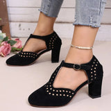 2026  Women Sandals Fashion  Round Toe Hollow Thick Heel Sandals Casual Summer Shoes