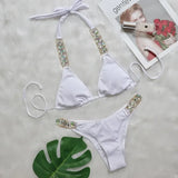 9 Colors Sexy Bikini Women Luxe Crystal Diamond Metal Chain Pit Striped Swimwear Swimsuit Bikinis Set Bathing Suit Beach Bikini