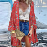 Bohemian Sun Protection Long Blouse Women Cardigan Floral Print Batwing Sleeve Summer Cardigan for Daily Wear