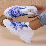 Fashion Butterfly Print Knit Sneakers for Women Breathable Mesh Platform Sneakers Shoes Woman Plus Size Thick Sole Walking Shoes