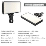 12W 192PCS high brightness LED Photography Live fill light With 3000Mah lithium battery  2500K-9000K Color Temperture Self Light