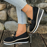 Fashion Metal Chain Wedge Heeled Loafers Women 2026 Slip On Platform Pu Leather Shoes Woman Non Slip Thick Sole Single Shoes