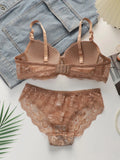 Transparent Floral Two Pieces Bras Panties Set Clothing Sexy Underwire Push Up Lingeries For Women A2123