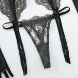 Toucheart 4 Piece Set Sexy Embroidered Lace Erotic Backless Lingerie For Women Mesh Patchwork Lace See-Through Sexy Lingerie Set