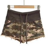 New American Style Camouflage Shorts Washed Frayed Drawstring Elastic Waist Patchwork Sexy Bodycon Hot Pants Shorts Elegant IHOH