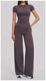 Yoga Set 2 Pieces Women's Tracksuit Short Sleeve O Neck Slim Sports T Shirts High Waist Flare Leggings Gym Running Fitness Suit