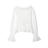 Women's Fashion Embroidered Tulle Blouse White Lace Ruffle Trim Tie Front Blouse Sleeve V Neck Casual For Women Daily Wear F4FI