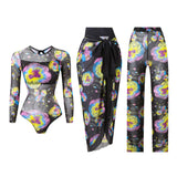 S - XXL 3PCS New Printed Long Sleeve With Pants Sarong Women Swimwear One Piece Swimsuit Female Bather Bathing Suit Swim V7180