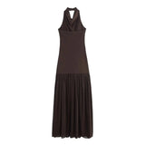 Women's Sexy And Alluring Off-shoulder Halter Neck Ruched Slim-fit Waist-cinching Solid Color Dress Pure Desire Elegant WXRY