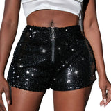 New Versatile Sequins High Waist Shorts Casual Shorts Bar Dance Performance Shorts Shine Zipper Sexy Pure Desire Nightclub XMWV