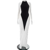Talenza Elegant Evening Dress Women Fashion Slim Sleeveless Shrinking Clash Long Dress Vintage High Waisted Luxury Summer Dress