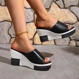 Women Wedges Slippers Summer High Heel Shoes Thick Sole Plus Size 42 Slip-on Style Female Street Fashion Sandals Outdoor Slides