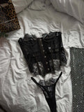 Toucheart Erotic Bodysuit French Retro Black Lace Jumpsuit Women's Sexy Delicate Intimate Seductive Backless Fishbone Shapewear