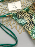 Sexy Green Leopard Print Micro Bikini 2026 Women Halter Push Up Bra Tie Side Thong Swimsuit Beach Bathing Suit Vacation Swimwear