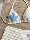 Vintage Two Piece Bikini Set 2026 Women White Black Starfish Ornament Push Up High Waist Swimsuit Holiday Bathing Suit Swimwear