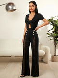 2026 Women's Solid Color Lace Spliced   Flare Pants Trousers