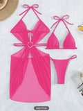 3 Piece Halter String Bikini 2026 Hollow Out Swimsuit Women Padded Swimwear Female Bathers Bathing Swimming Swim Suit Beachwear