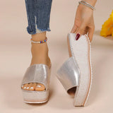 2025 Summer Chunky Platform Slippers for Women Pu Leather Wedges High Heel Sandals Woman Plus Size 36-43 Beach Sandles Female