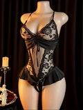 Libertinage Bandage Sexy Lingerie Women Lace Hollow Bodysuit Erotic Pajamas Teddy Babydoll Dress Open Crotch Porn Underwear Set