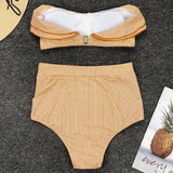 2025 Striped Top Ruffle High Waist Bikini Women Swimwear Female Swimsuit Two-pieces Bikini set Bandeau Bikinis Bathing Suit Swim