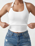 Summer Women's Halter Neck Tank Top Sleeveless Padded Crop Top Casual Vest Slim Fit Camisole for Daily Wear