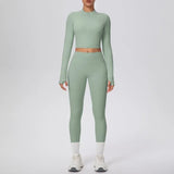 New Women Yoga Set Solid Color Double-Sided Brushed Bare Feel Short Long-Sleeve Jacket Tight Pants Running Fitness 2-Piece Set