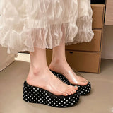 Transparent PVC Wedge Slide Mules Shoes Women Vintage Slip On Platform 7.5CM High Heel Leopard Print Polka Dot Summer Sandals