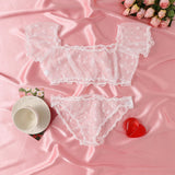 Women 2-Piece Lingerie Dot Embroidery Mesh Fancy Outfit Romantic Underwear Set Bra And Panty Sets