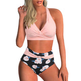 Vintage Hot Pink Gradient Tankini Set 2026 Women Bikini Cross Push Up High Waist Swimsuit Beach Bathing Suit Two Piece Swimwear