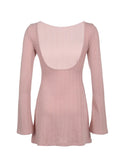 Women Spring Autumn Mini Dress Long Sleeve Crew Neck Backless Solid Color A-line Dress for Party Club