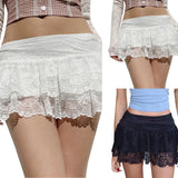 Y2k Women Lace Mini Skirt Ruffle Low Waist Double Layer Short A Line Skirts Fairycore Layered Korean Summer Skirts Streetwear