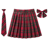 Women Summer Plaid Pleated Skirt With Necktie Bowtie Korean Jk Skirt Student Uniform Japanese School Preppy A Line Mini Skirts