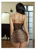 Leopard print sexy nightgown with underwire push-up jumpsuit and apron set | Free Pajamas w/ Purchase