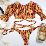 Sexy Two Piece Swimsuit Swimwear Women Short Sleeve Leopard Print Bikinis Set Bathing Suit Beachwear 2026 Maillot De Bain Femme