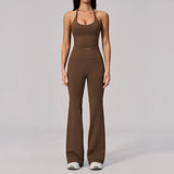 New Yoga Sets Women Summer Seamless Thread Hanging Neck Sports Vest Exercise Fitness Suit High Waist Wide Leg Pants Tracksuit