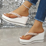 Fashion String Bead Wedges Slippers Women 2026 Summer Chunky Platform Beach Flip Flops Woman Clip Toe High Heeled Sandals 35-43