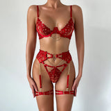 Bikini Fashion Sexy Plot Person Flame Metal High-End Temptation Slim Sexy Lingerie Four-Piece Set