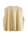 Foridol Padded Beige Waistcoat Folds Winter Sleeveless Vest Coat Turtleneck Pockets Zipper Autumn Thick Warm Parka Jacket