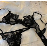 MOYISU Parisian Sheer Bralette Set - Ultra-Thin Wire-Free Bra No Padding Anti-Sag Lace Cutout Lingerie Sexy Vacation-Ready Tushy